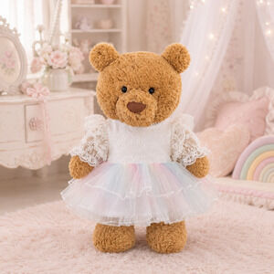 Large Bartholomew Bear & 16" Plush Clothes Outfit-White Lace Rainbow Tulle Dress